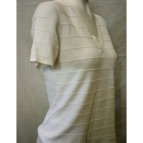 Cable & Gauge Womens White Short Sleeve V-Neck Sweater Top Size Medium - Picture 3 of 5